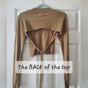 Olive Long Sleeve Sweater Crop Top With Open Back And Ties. NWOT